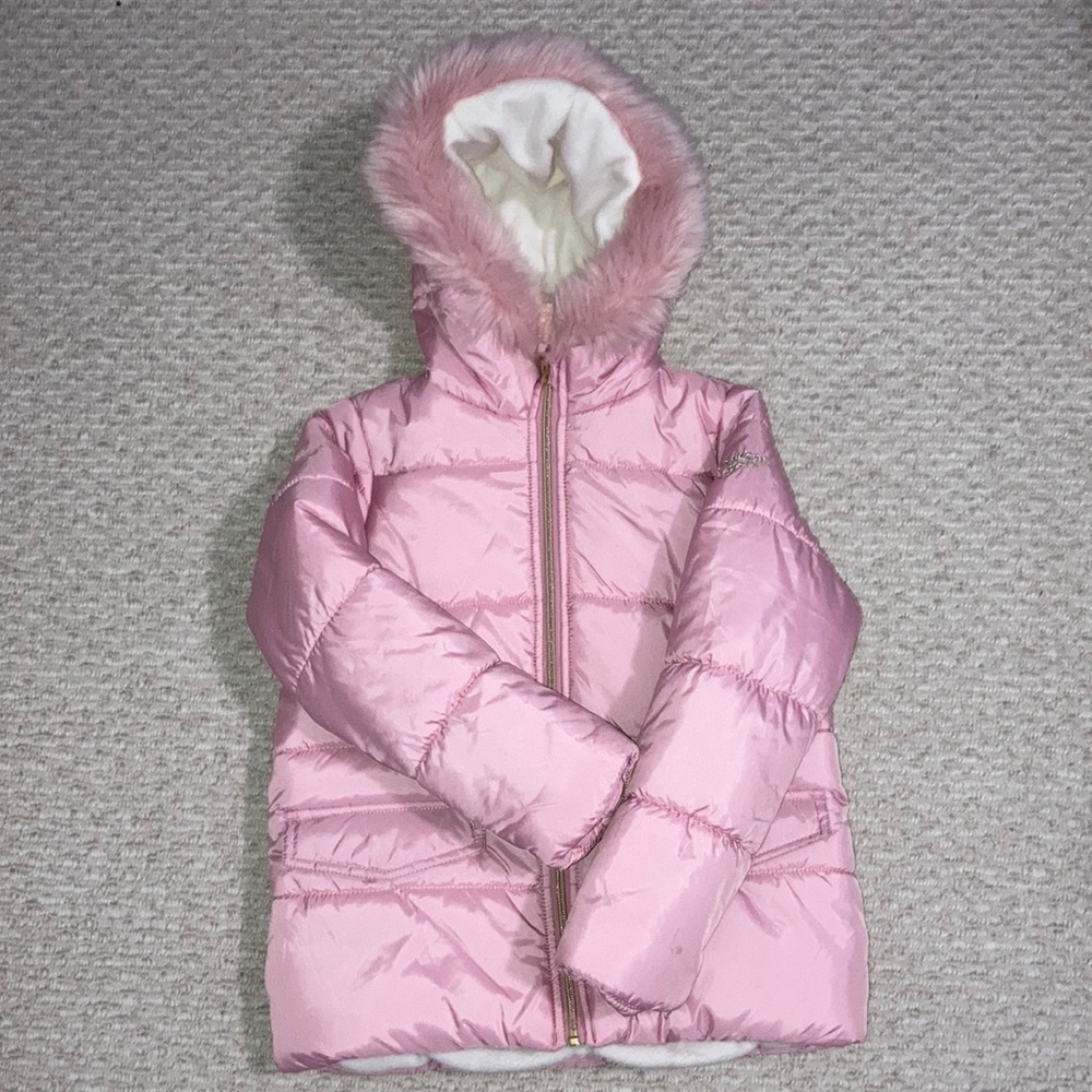 Oshkosh B'Gosh Puffer Jacket Coat Kids Size 7 Pink Hooded Lined with Pockets